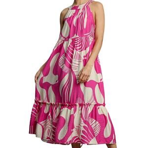 NWT Umgee - Pink Tropical Halter Midi Dress | Resort Vacation Boutique Large